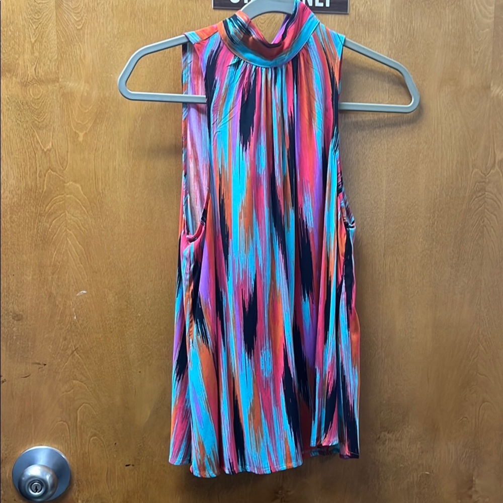 Multicolor Sleeveless Blouse with Bow NWT